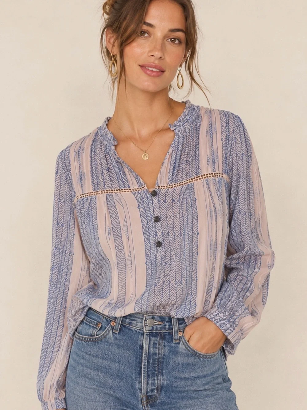 Dolan Anthropologie Odessa Semi-Sheer Chiffon Long Sleeve Blouse Small